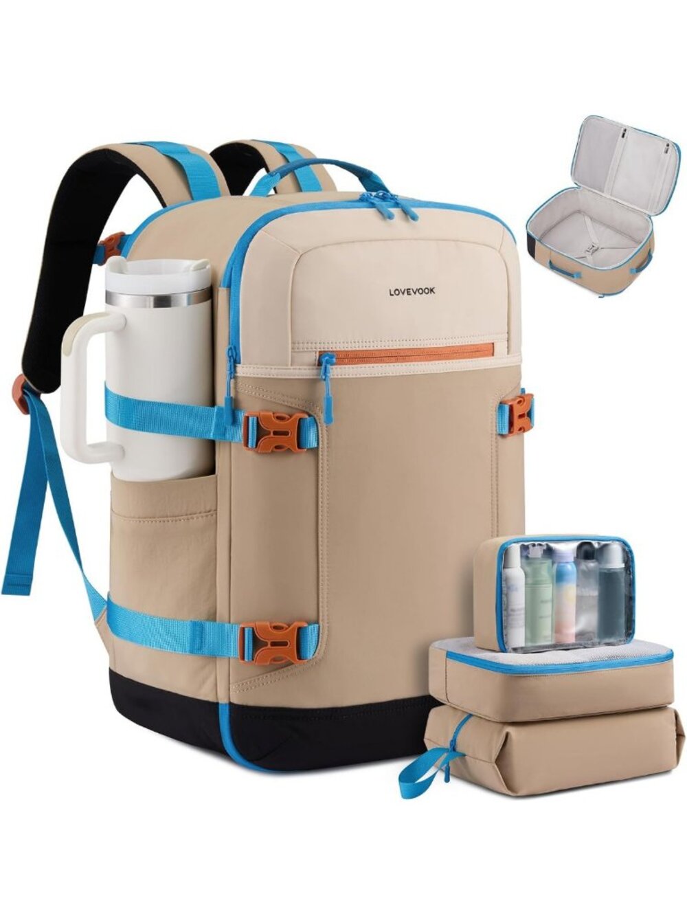 40L Waterproof Travel Backpack with Packing Cubes, Airline Approved Carry-On